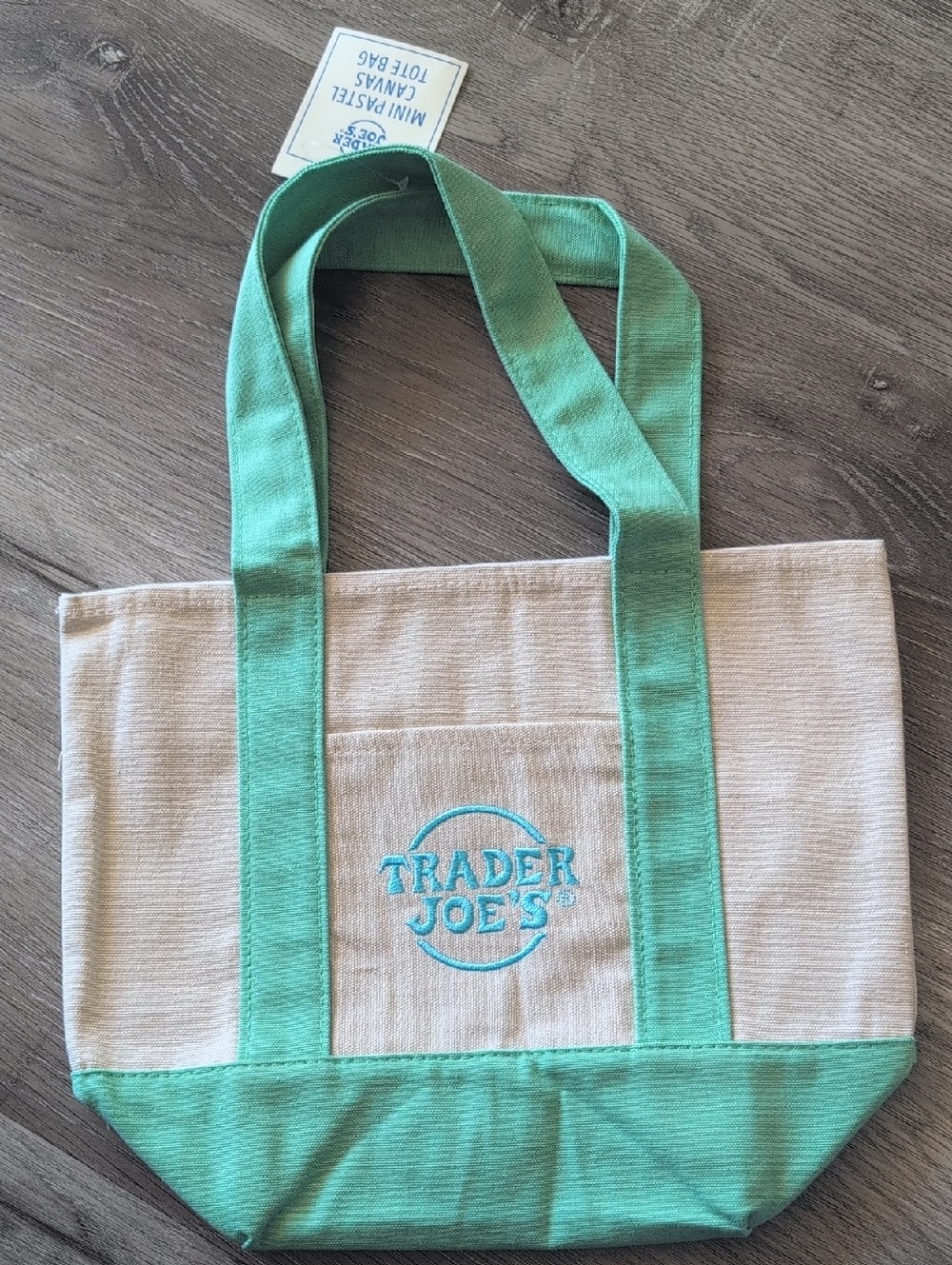 Trader Joe's Cream Tote Bag with Mint Green Accents